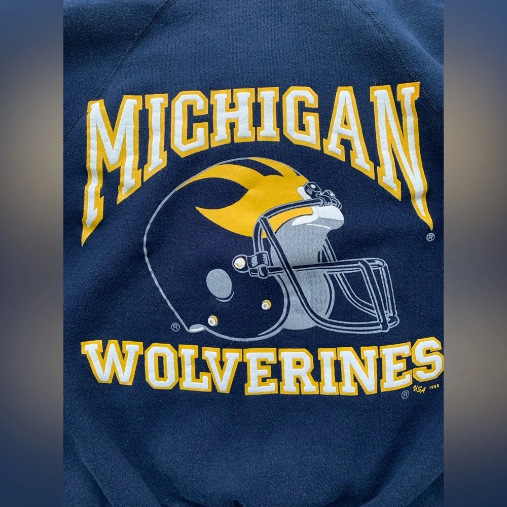 Vintage 80s Medium Michigan Wolverines Football Crewneck Sweatshirt USA Made - Picture 5 of 11